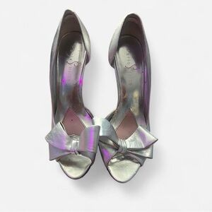 Silver Peep-Toe Bow Heels